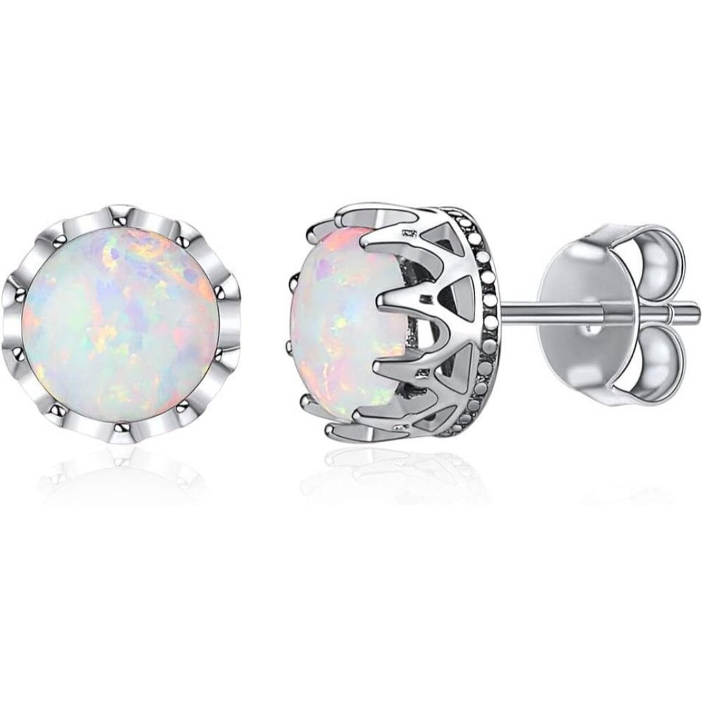 Luxurious 925 Sterling Silver Earrings with Simulated Opal - Gift Box Included